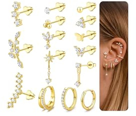 MILACOLATO 15 Pièces Bijoux de Piercing en Hélice Boucle d'Oreille à Plat | Boucles d'Oreilles pour Femmes en Acier Chirurgical Hypoallergéniques Clous Créoles pour Cartilage