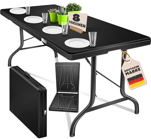 KESSER Tavolo pieghevole per buffet, in plastica, 183 x 76 cm, per giardino, terrazza e balcone, pieghevole, per 6 persone, con maniglia