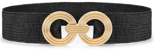 JasGood Stroh Geflochtener Elastischer Breiter Gürtel für Damen Taillengürtel Rattan Flechtgürtel Gewebter Boho Gürtel für Kleider mit Mode Goldschnalle