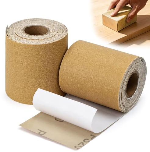 Linkstyle Self Adhesive Sandpaper Roll: 180 & 320 Grit Aluminium Oxide Abrasive Sanding Paper, 70mm Wide Sand Paper for Wood Walls Metal Finishing