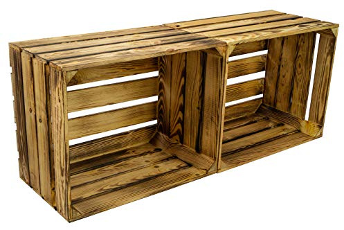 Kistenkolli Altes Land Flambé/Flamed MASSIVE FRUIT BOX AS SHELF OR AS Classic Box CA 49 x 42 x 31 cm/Apple Boxes Wine Boxes from the Old Country - nature, 2 Stück geflammt