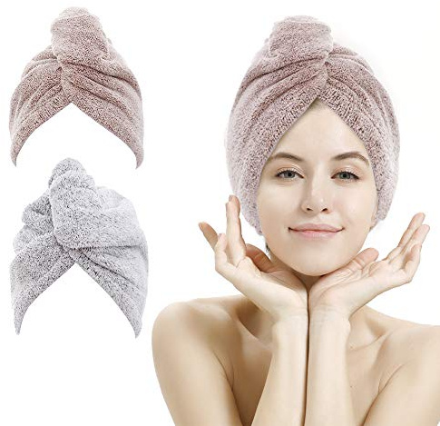 M-bestl Haarhandtuch Turban, Haartrocknungs-Handtuch mit Knöpfen, Mikrofaser-Handtuch, 2er-Pack…