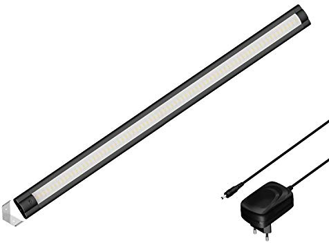 ledscom.de LED Unterbau-Leuchte SIRIS schwarz matt mit Netzteil, Eckmontage, flach, 50cm, 655lm, weiß