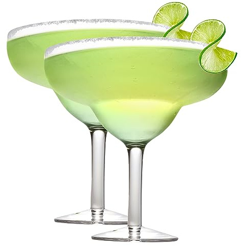 Lot de 2 verres à margarita surdimensionnés XL de 935,5 g – Peut contenir 3 marges ou cocktails chacun – Fabriqués en verre soufflé à la main et non en plastique – Verre Jumbo amusant pour tequila et