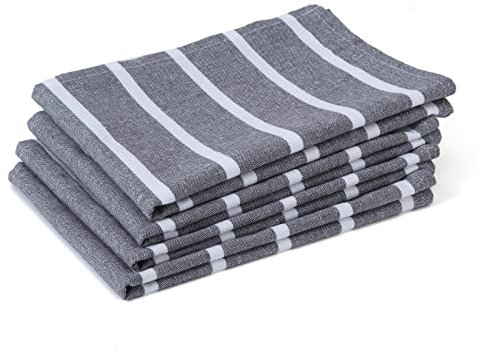 Encasa XO Kitchen Cloth for Cooking | Cotton Hand Towel for Quick Drying Dishes | 70x45 cm Tea Towels | Highly Absorbent for Cleaning of Plates & Glasses | Roma Grey Stripes (Set of 4 Pieces)