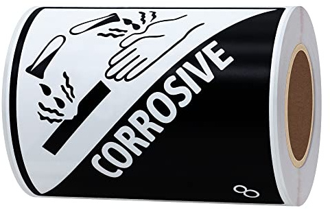 Hylabelest 4x4 Inch Hazard Class 8 D.O.T. Corrosive Stickers Square 100 Adhesive Warning Labels