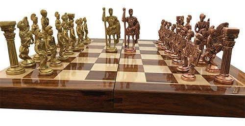Römisches Schach-Set aus Messing mit Aufbewahrungsbox.