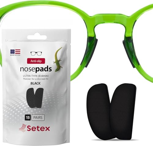 Setex Gecko Grip Brillen-Nasenpads (15 Paar in Schwarz), 0,6 x 7 x 16 mm | Rutschfeste Nasenpads Für Brillen Mikrostrukturierte Fasern Ultra-Starker Halt & Weich Selbstklebend Hergestellt In Den USA