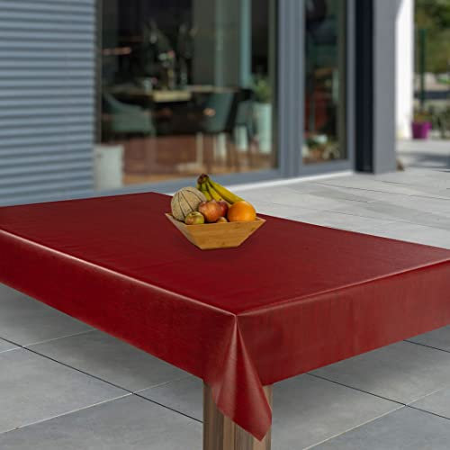 laro Wachstuch-Tischdecke Abwaschbar Garten-Tischdecke Wachstischdecke PVC Plastik-Tischdecken Eckig Meterware Wasserabweisend Abwischbar GAC, Muster:Weinrot Leinenoptik, Größe:110x200