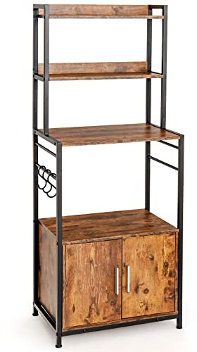 GOPLUS Étagère de Cuisine, Meuble de Rangement pour Cuisine avec Assez d’Espace de Rangement, Armoire de Cuisine avec Dispositif Anti-basculement, Support de Rangement pour Four à Micro-Ondes