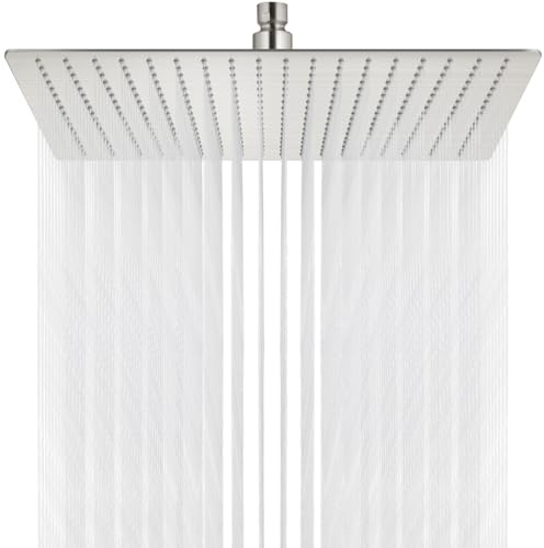 Midanya Soffione doccia a pioggia, in acciaio inox, grande soffione doccia a pioggia ad alta pressione, soffione quadrato a cascata, montaggio a soffitto o a parete, nichel spazzolato, 40,6 cm