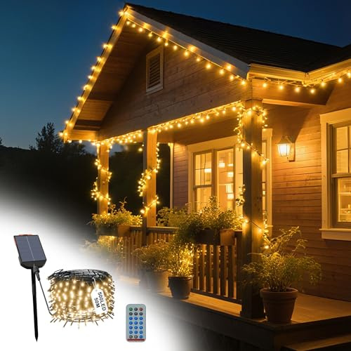 UISEBRT Solar Lichterkette Außen Weihnachten 50M 500LED Warmweiß, Solar Weihnachtsbeleuchtung Lichterketten Wetterfest mit 8 Modi & Timer für Weihnachten, Ostern, Halloween, Garten, Balkon Deko