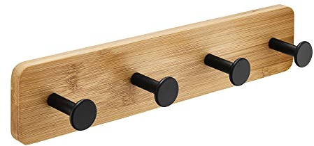 Jotta Hakenleiste Garderobe mit 4 Knöpfen Bambus Stahl Haken Schwarz Wandleiste ohne Bohren für Badezimmer Küche Flur Scandic