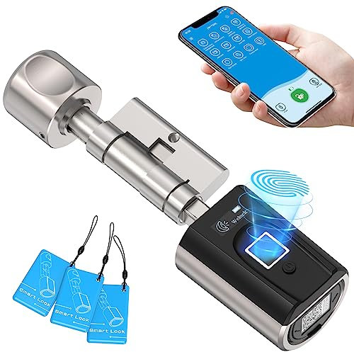 WELOCK SECBN51 Fingerabdruck Schloss mit App, RFID-Karte Transponder und WiFi, Fingerabdruck Türschloss Haustür für Türen von 30-70mm, Schlüssellose Türschloss Fingerprint IP65