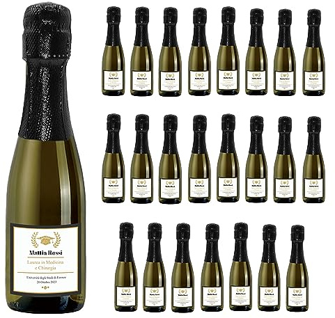 24 Bottiglie mignon di Prosecco DOC Spumante Extra Dry Personalizzato - Idea esclusiva e originale per bomboniere di laurea (Tocco oro)