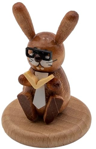 Seiffener Volkskunst Jan Legler | Osterhase Hasenfigur Osterfigur Osterhasenfigur | Handarbeit aus dem Erzgebirge | 5,5 cm | mit Buch auf Sockel