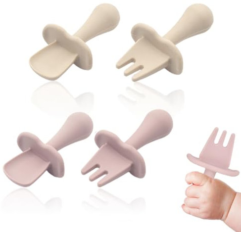 INGJIA Cuillères Bébé en Silicone,2pcs Cuillere Bébé Souple Cuillère de Formation avec Fonction Bendable,Facile à Tenir, Parfait Auto-Alimentation Cuillères d'apprentissage