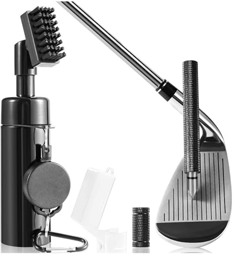 Golfschläger-Reiniger-Set mit Pro-Golfschlägerbürste, Golfrillenschärfer, geeignet für U- und V-Nuten, 20,3 cm, Golf-Wasserbürste mit einziehbarem Clip, hält 142 ml Wasser, perfektes Golfzubehör für