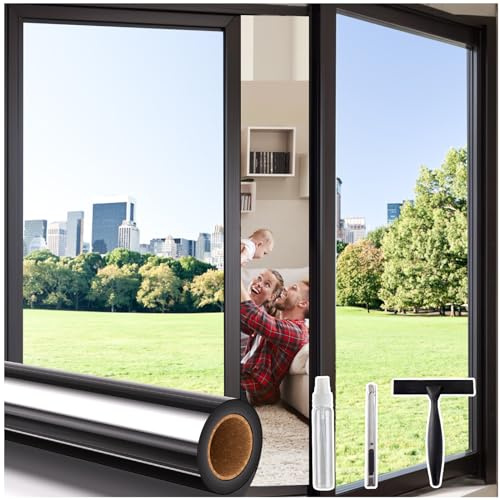 Coavas One Way Privacy Window Film with 3 Tools, Reflective Window Tint for Home, Daytime Privacy See Out Not In, Heat Control & UV Blocking Adhesive Covering for Bedroom Office,23.6 x 157.5Inch,Black