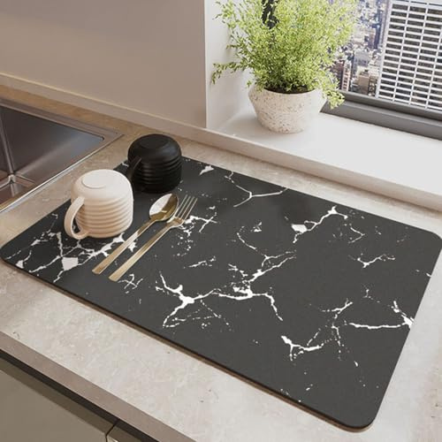 Hixingo Súper Absorbente Bayeta Escurreplatos, Antideslizante Dish Drying Mat Estampado de Mármol Alfombra Escurreplatos，Diatomita Alfombrilla Cafetera (Patrón de Mármol,40x60cm)