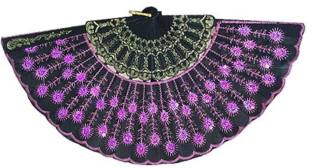 Amosfun stilvoller Blumentanzfans Faltventilatoren in der Hand modischer Fan Pailletten-Fan fächer tanzende Fans Lüfter Jahrgang Handventilator schwarzer Stab Fräulein Violett