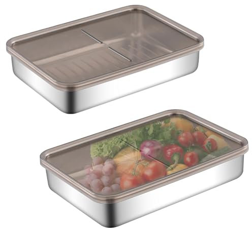 WIYETY Contenitore Alimenti con Coperchio: 2 Contenitori Set Impilabile, per Set di in Acciaio Inossidabile con Coperchi Ermetici, Impilabili, per Carne Salvafreschezza, Contenitori per Formaggi