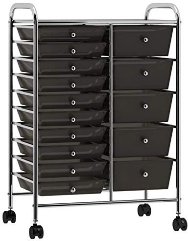 XXL Schubladenwagen mit 15 Schubladen Schwarz Kunststoff, CIADAZ Rollwagen, Rollcontainer Mit Schubladen, Schubladen Container, Bastelwagen
