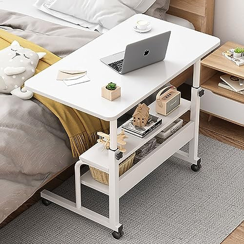 forestalk Verstellbarer Nachttisch mit Rollen, Laptop-Schreibtisch, Rolltisch, Trolley, Sofa, Couch, Bett, Beistelltisch, mit Rädern, Beistelltisch