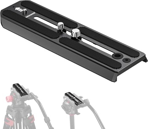 NEEWER 501PL Stativ Schnellwechselplatte kompatibel mit MVH500AH MVH502AH | 6,3/16cm verlängerte Kamera Montageplatte, mit 1/4 3/8 Schrauben, Anti Off Pin, für GM001 GM002 GM006 Fluidköpfe, QR6