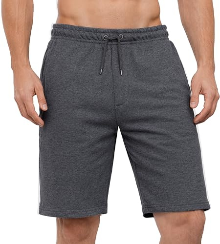 NOROZE Herrshorts fleece jogging svett kort dragsko vardaglig träning löpning och träning UK storlekar S-3XL, Träkol, M