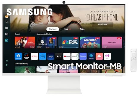 Samsung M80D Smart Monitor, 32 Zoll, 4K AI Upscaling, UHD, 60 Hz, 360 Audio Mode, Inkl. Webcam, Bildschirm mit Lautsprechern und Höhenverstellung, Smart TV Apps mit Fernbedienung, LS32DM801UUXEN