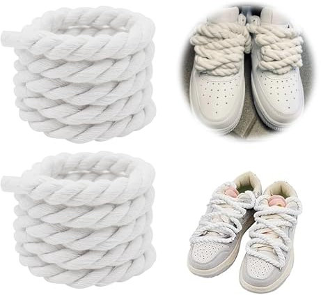 LEZED Dicke Schnürsenkel Weiß für Air Force, 8mm Round Rope Laces, 150cm Weben Schnürsenkel, Baumwoll Schuhbänder, Schnürsenkel Rund, Vielseitigen Schnürsenkel für Turnschuhe Laufschuhe Sportschuhe