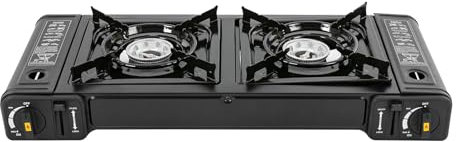 OMGGYER Réchaud à gaz à 2 brûleurs - Pour bouteille de gaz - Portable - En aluminium - Avec allumage piézoélectrique - Pour l'extérieur, les pique-niques