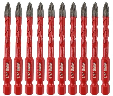 FOCSTOL Masonry Drill Bits Set - 10pcs 6mm Carbide Drill Bits Set with Quick Change Hex Shank for Wood Plastic Foam Tiles Softer Materials
