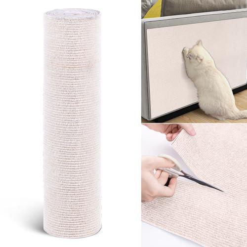 Selbstklebend Kratzmatte Katze 40x200CM DIY Trimmbarer Teppich kratzteppich Kratzbaum Katze kratzmatte Wand katzenturm für Schützt Teppiche Sofa Möbelschutz (Beige,1 Stück)