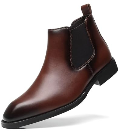 SANNAX Herren Chelsea Stiefel Boots Stiefeletten Business Formelle Mokassins Abendschuhe Formal(EU43,Braun)