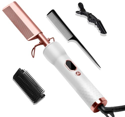 UKLISS Glätteisen Glättbürste, Hot Comb Elektrischer Heißkamm für Afro Haare & Perücken & Bart, Haarglätter Bürste mit LCD 120-230℃, Keratin Haarglättung Glättungsbürste, Dual Spannung Haarbürste