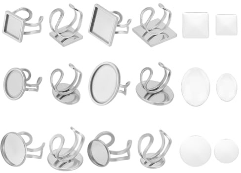 UNICRAFTALE 12 Set 3 Stile 2 Größen Fingerring Rohlinge Edelstahl Ringlünetten Rohlinge Flache Runde Verstellbare Fingerringbasen Quadratische Offene Rohlinge Cabochons Für Die DIY Ringherstellung