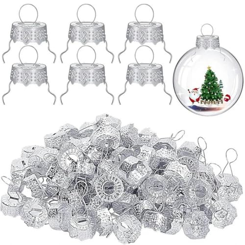 Runde Weihnachtskugel-Ornament-Kappen, Ersatzkappen aus Metall, Weihnachtsanhänger, Hängekappen, DIY, Neujahr, Weihnachtsbaum-Dekoration, Abdeckung, 200 Stück, Silber (14 mm)
