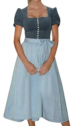 Dirndl Zubehör Damen Knielang Trachtenrock Karierte Bluse Damen Oktoberfest Oktoberfest-Kleid Günstig Oktoberfest Outfit Trachten Rock Dirndl Grün Midi Trachtenblusen Dirndl Damen Bluse（2-Blue，L）