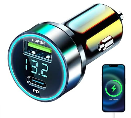 Renchey Caricabatterie per telefono da auto,Caricabatterie rapido per auto, Adattatore per caricabatterie per automobile a 2 porte, Caricabatteria da auto USB da 240 W con ricarica rapida