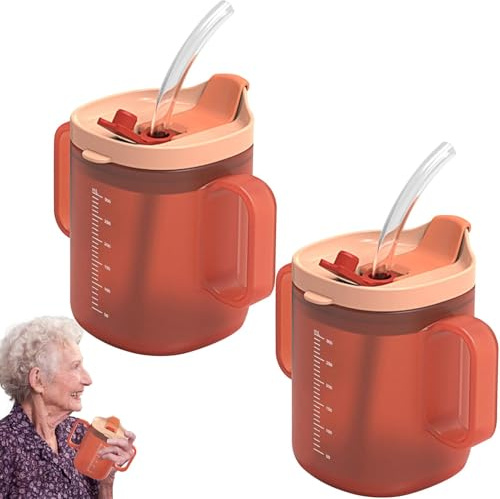 1/2 Stück Trinkbecher Für Ältere Menschen - 300 Ml Auslaufsichere Becher Für Ältere Menschen | Auslaufsicherer Becher Mit 2 Griffen | Schnabelbecher Für Erwachsene Mit Deckel Und Strohhalm Für Ältere