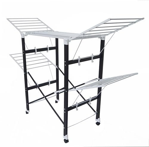Loving Home® Faltbarer Wäscheständer, Standtrockner, Wäschetrockner Turm 175 x 83 x 112 cm mit Rollen, belastbar bis 35 kg, Trockenlänge 21 m, standfest, klappbar, mit 4 Flügel