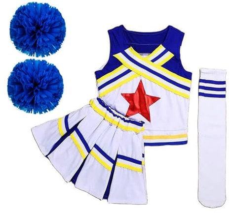 Cheerleader Kostüm Damen Pompoms Cheerleading Kostüm Frauen Mädchen Wettbewerb Rot Cheerleader Schule Team Uniform Klassenanzug for Kinder Tanzen Kostüme Cheerleader Kostüm für Frauen(Black,XL 140CM 2