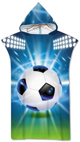 Rowjoy Poncho de surf en microfibre, 75 x 110 cm, pour adultes et adolescents (blue-football)