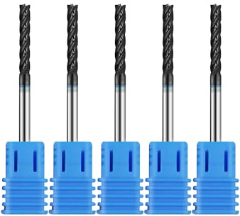 5pcs 1/8in Solid Carbide Long End Mills,4 Flute, 30 Degree Helix Bits Tool for Medium Hardness Steel, Brass, Iron