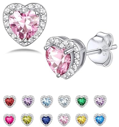 Seleneva Stud Earrings for Women Sterling Silver Birthstone Dainty earrings Crystal Zirconia Stud Earrings Birthday Christmas Valentine's Day Jewellery Gifts for Mum Sisters Girlfriend