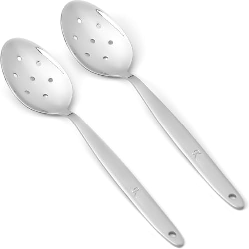 BNAZIND Kunz Spoons Set | 8 Inch Small Perforated Spoon | 304 Stainless Steel 7 Holes Sauce Chef Spoon (Small Perforated Set)