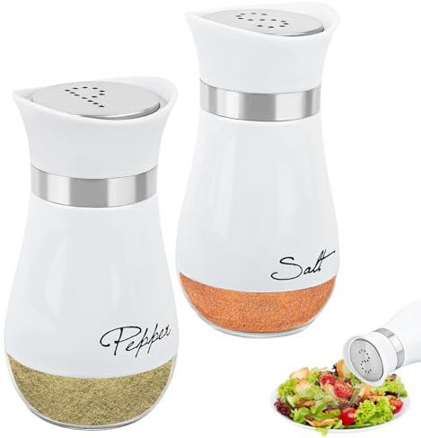 Juego de sal y pimienta de acero inoxidable,Salero y pimentero Base de cristal, Blanco,Salero Cocina Material de Vidrio con Tapa de acero Inoxidable- Saleros y Pimenteros pour Cuisine