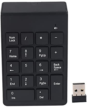 Asyduey Teclado numerico, 18 Teclas USB inalambrico Numero Almohadilla de Teclado con Mini USB de 2.4G Receptor numerico para portatil de PC de Escritorio - Negro